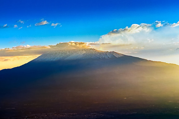 Snowcapped Mt. Etna: Aerial Majesty at Dawn in Sicily
