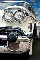 Classic White Cadillac De Ville with USA Flag - Vintage Car Photography