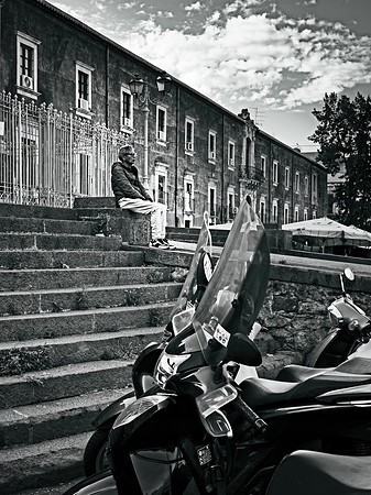 Monochrome Moment: Solitude near Basilica Santuario del Carmine,