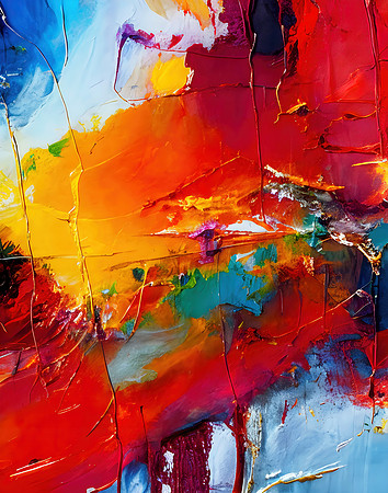 Vibrant Red and Blue Abstract Oil Painting - Contemporary Art