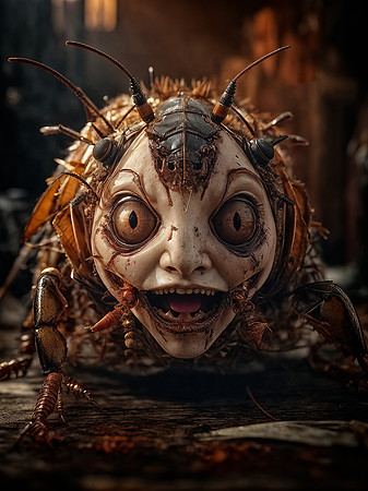 Human Cockroach Hybrid Monster Portrait