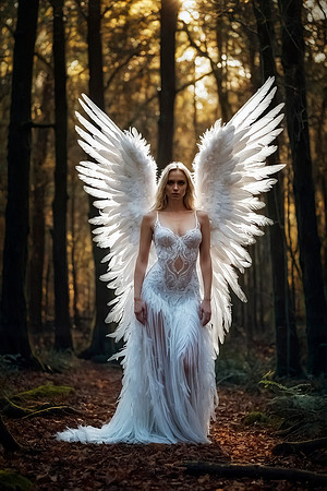 Glorious Angelic Stroll: Blonde Beauty in Ethereal Forest