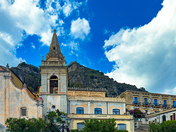 Bell Tower of Chiesa di San Giuseppe, Taormina Sicily Landscape